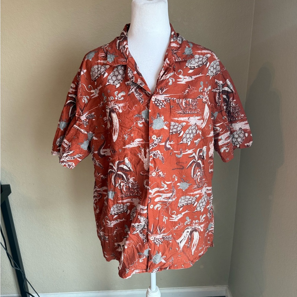 Wellen Men's Orange Hawaiian dessert theme button down Shirt